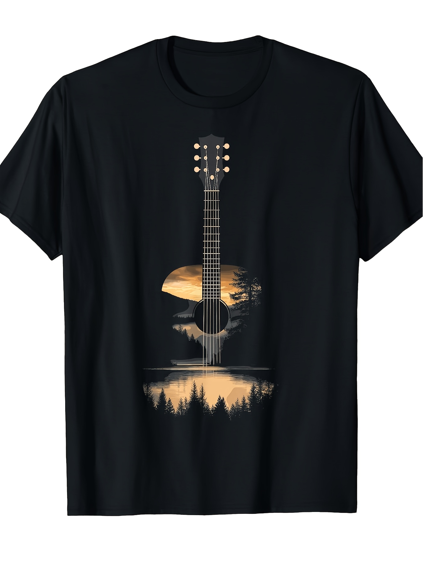 Musical Instrument Poster - メンズヴィンテージミュージックTシャツ、アコースティックギターの歌詞プリント入り、ソフトでゆったりとしたフィット感、通気性のあるブラックTシャツ、ソングライター、ミュージシャン、ギタリストに最適、オールシーズン対応、プラスサイズ。
