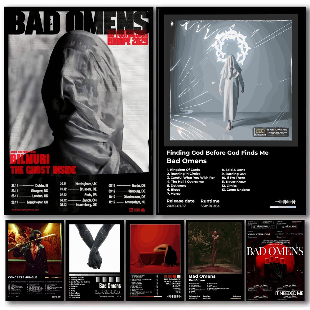 Musical Instrument Poster - ロックバンドアルバム B-Bad Omens ポスター装飾ステッカー壁アート壁画写真デザイン家庭用リビングルーム廊下装飾ギフト