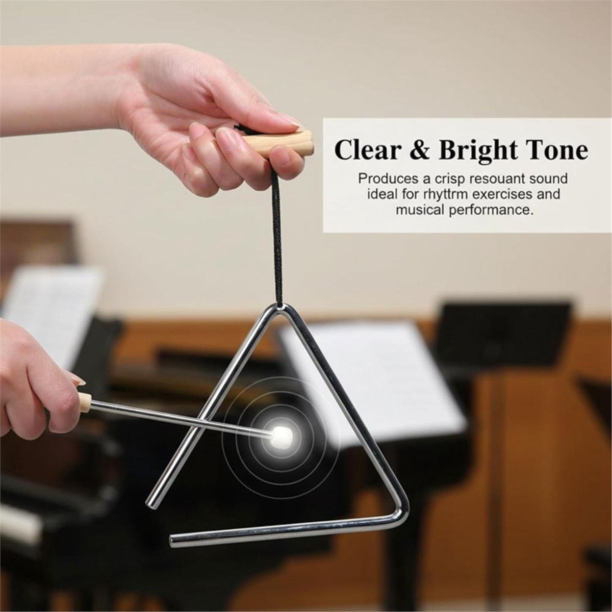 Triangle Beater Music - [メガセール] 2個入り 6インチ 三角形楽器、木製ハンドルとビーター付き音楽パーカッショントライアングル