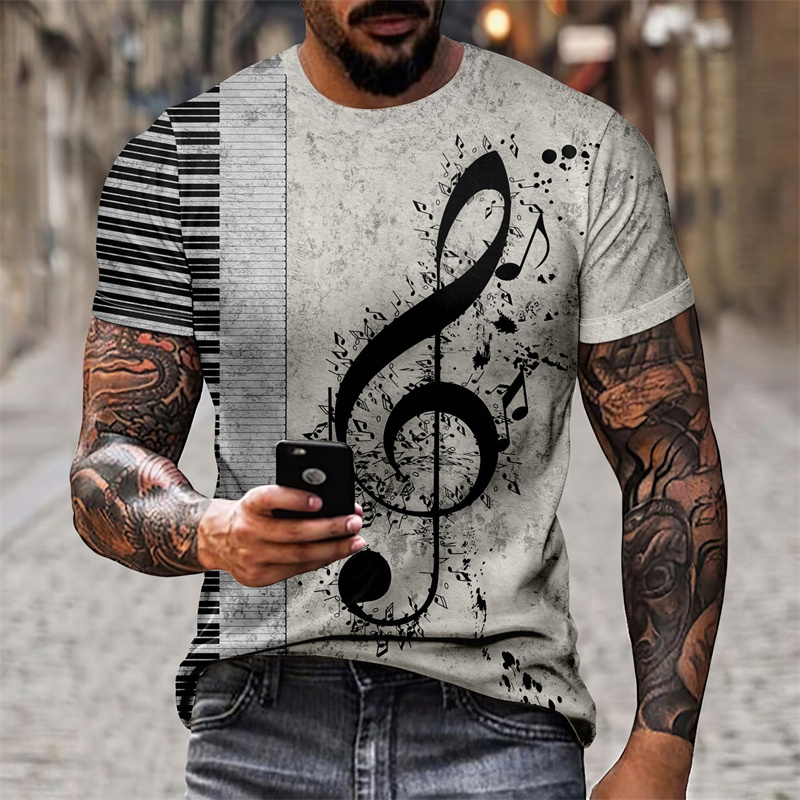 Musical Instrument Gif - 男性用3Dプリント楽器音楽Tシャツ,カラフルなアート,パーティーパターンのTシャツ,カジュアルな半袖ラウンドネックTシャツ,ゆったりとしたTシャツ,夏