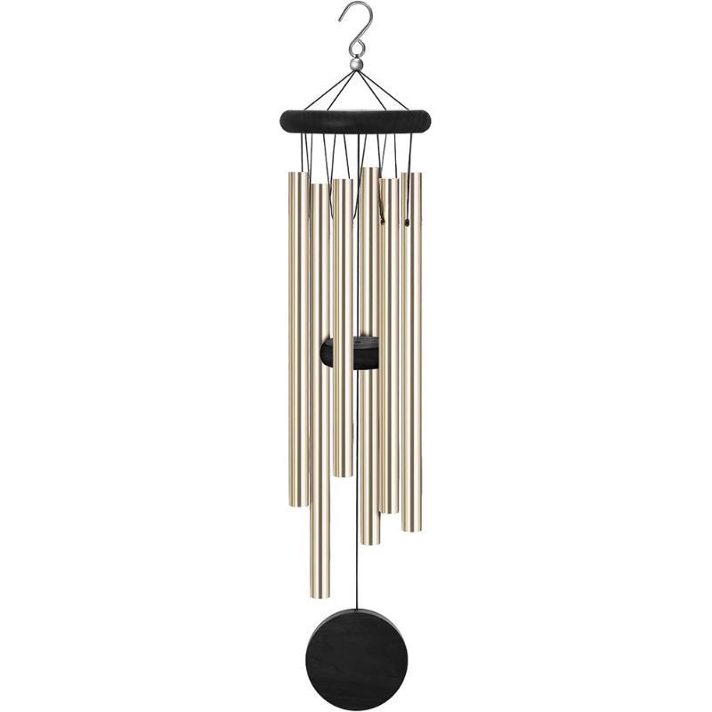 Wind Chime Tubular - 赤い木製八角形タグ付き風鈴、6本の金属製アルミチューブ、庭や芝生の屋外装飾用