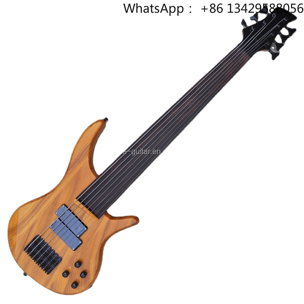 Bass Guitar Fretless - フライヤング イエロー 7弦エレキベースギター ローズウッド指板 フレットレスベースギター
