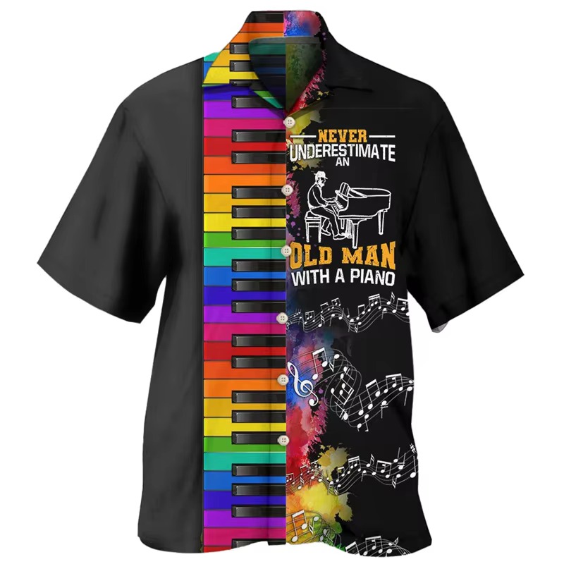 ギター音楽グラフィック ハワイアンシャツ メンズ 楽器 3D - Musical Instrument Hawaiian のレビューと価格