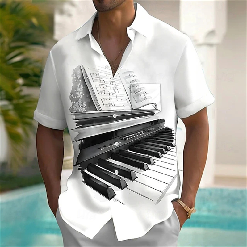 新しい夏のトロピカルアロハシャツ夏 3D 印刷楽器半袖ブラウ - Musical Instrument Hawaiian のレビューと価格