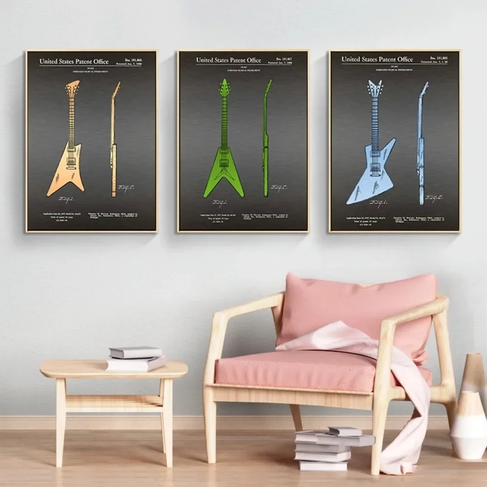エレクトリックギターの解剖学ポスター,キャンバスプリント,壁 - Musical Instrument Poster のレビューと価格