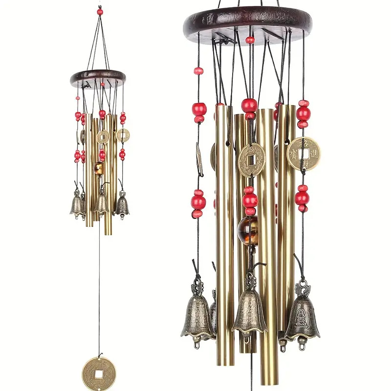 中国伝統レトロ風鈴 4本管5鐘 ブロンズ風鈴 風水開運風鈴  - Wind Chime Tubular のレビューと価格