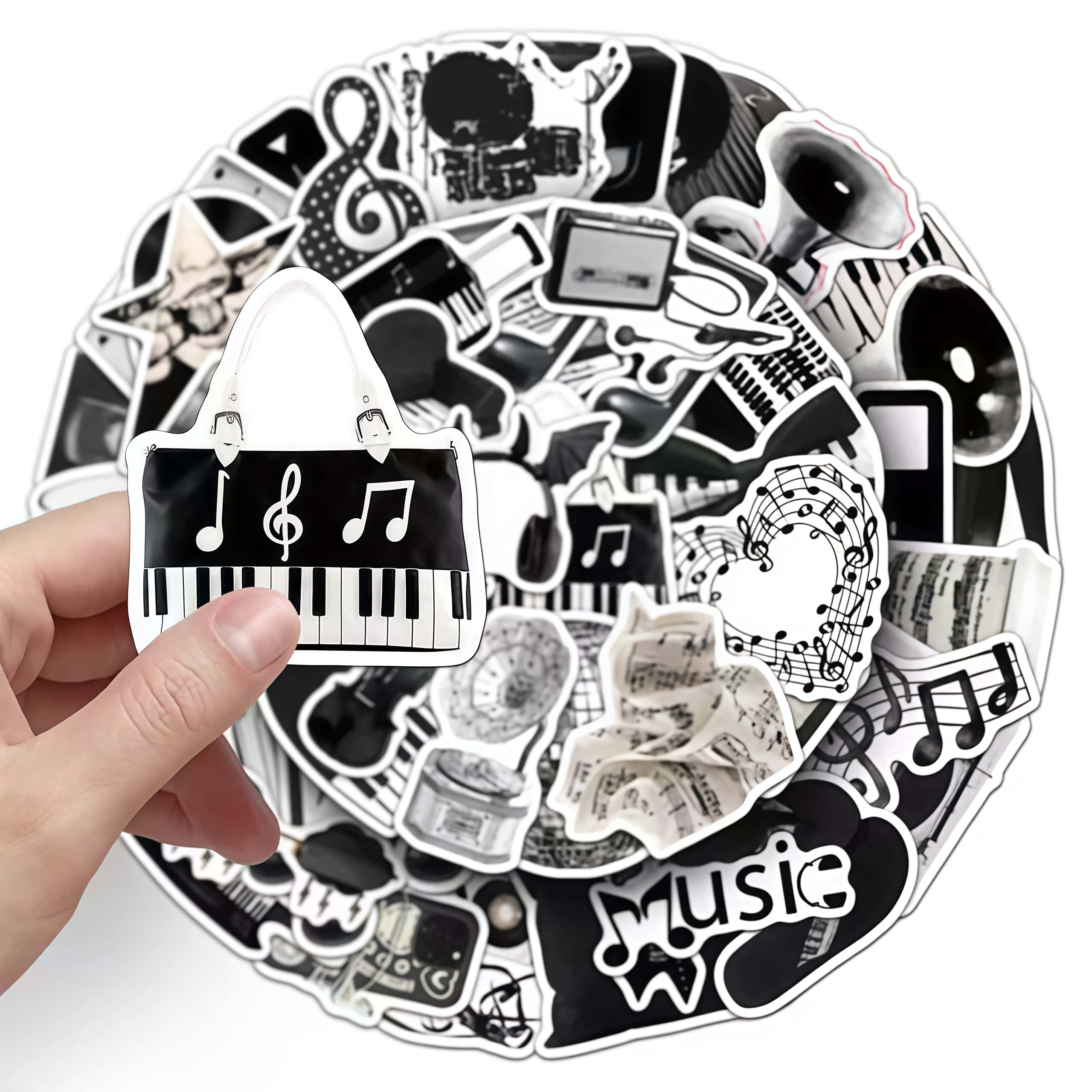 50枚入り ブラックホワイト楽器ステッカー、ヴィンテージビニ - Musical Instrument Gif のレビューと価格