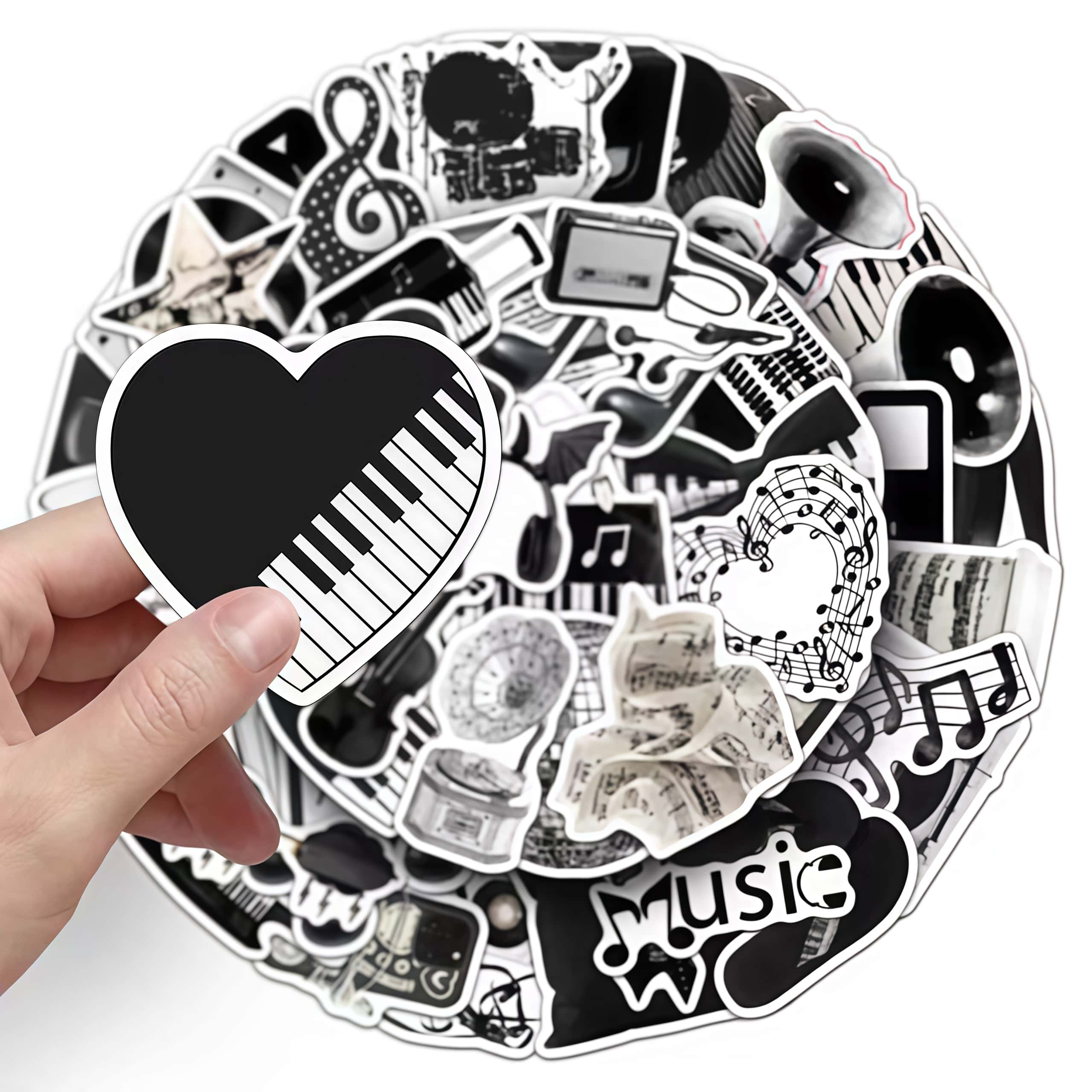 50枚入り ブラックホワイト楽器ステッカー、ヴィンテージビニ - Musical Instrument Gif のレビューと価格