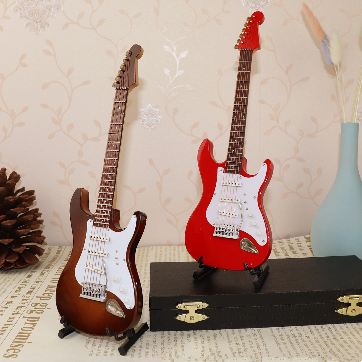 ミニ木製エレキギター,ミニチュア,楽器,装飾,寝室の装飾ギフ - Musical Instrument Gif のレビューと価格