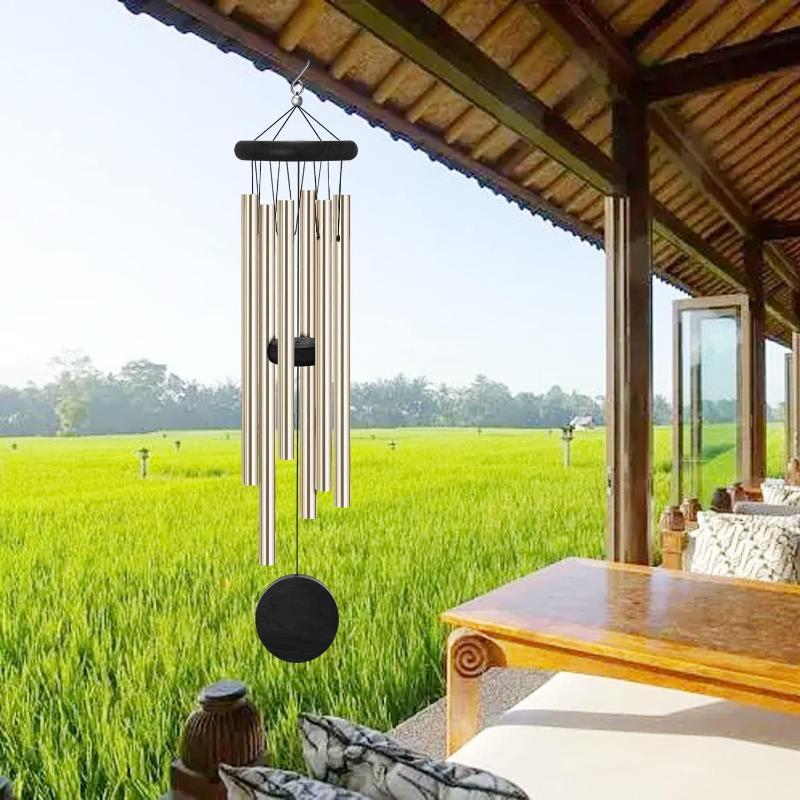 赤い木製八角形タグ付き風鈴、6本の金属製アルミチューブ、庭や - Wind Chime Tubular のレビューと価格