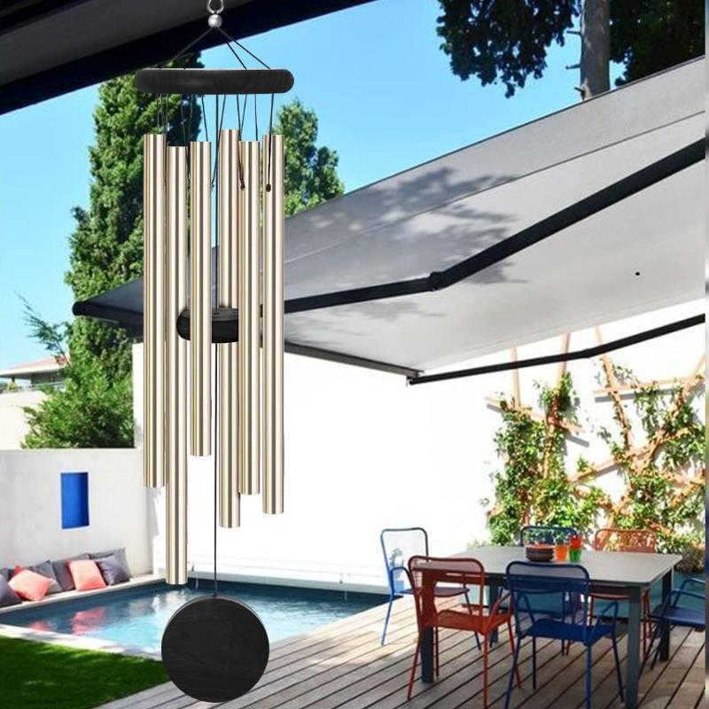 赤い木製八角形タグ付き風鈴、6本の金属製アルミチューブ、庭や - Wind Chime Tubular のレビューと価格
